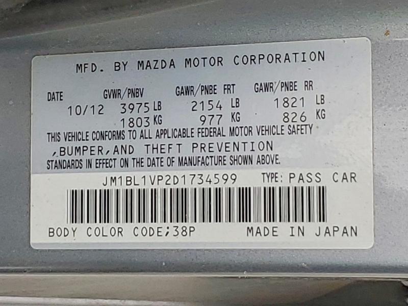 Aukcja sprzedaży 2013 Mazda 3, vin: JM1BL1VP2D1734599, numer aukcji: 61006196