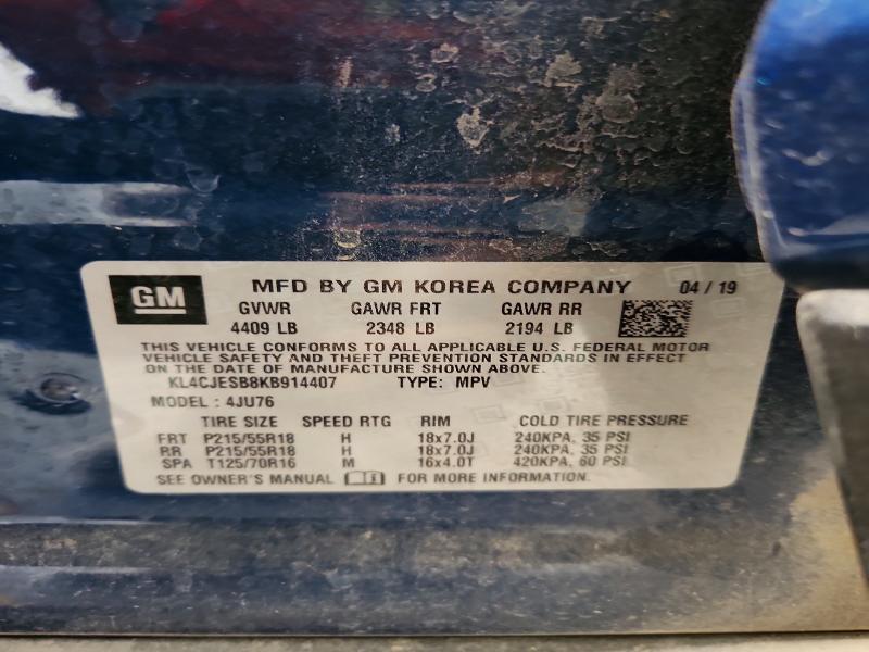 60500996 :رقم المزاد ، KL4CJESB8KB914407 vin ، 2019 Buick Encore مزاد بيع