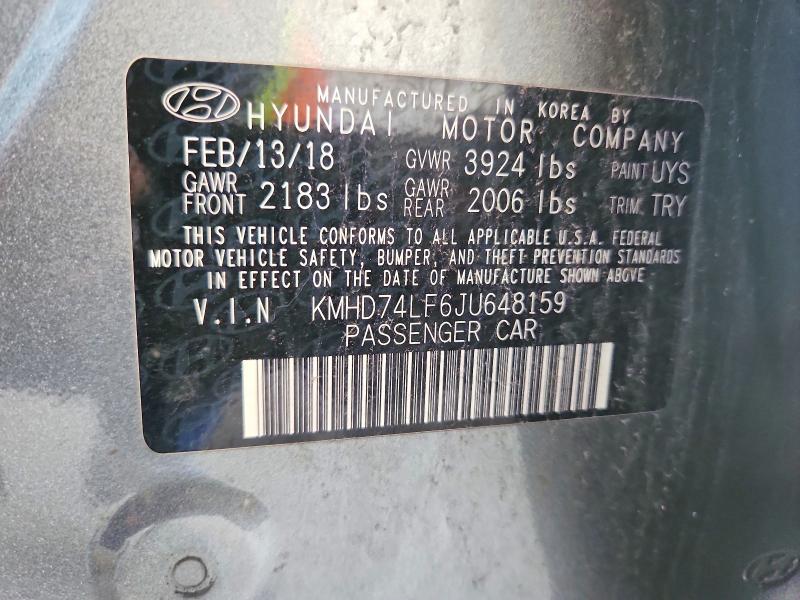 Aukcja sprzedaży 2018 Hyundai Elantra, vin: KMHD74LF6JU648159, numer aukcji: 61240136