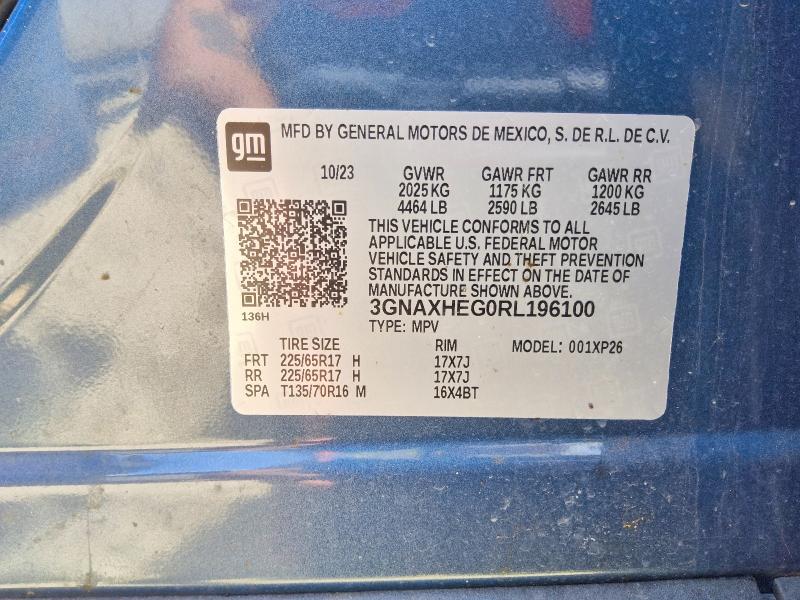 Aukcja sprzedaży 2024 Chevrolet Equinox, vin: 3GNAXHEG0RL196100, numer aukcji: 60370716