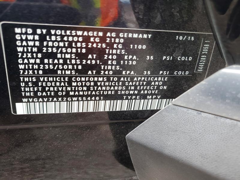 2016 Volkswagen Tiguan მანქანა იყიდება აუქციონზე, vin: WVGAV7AX2GW554461, აუქციონის ნომერი: 61620916