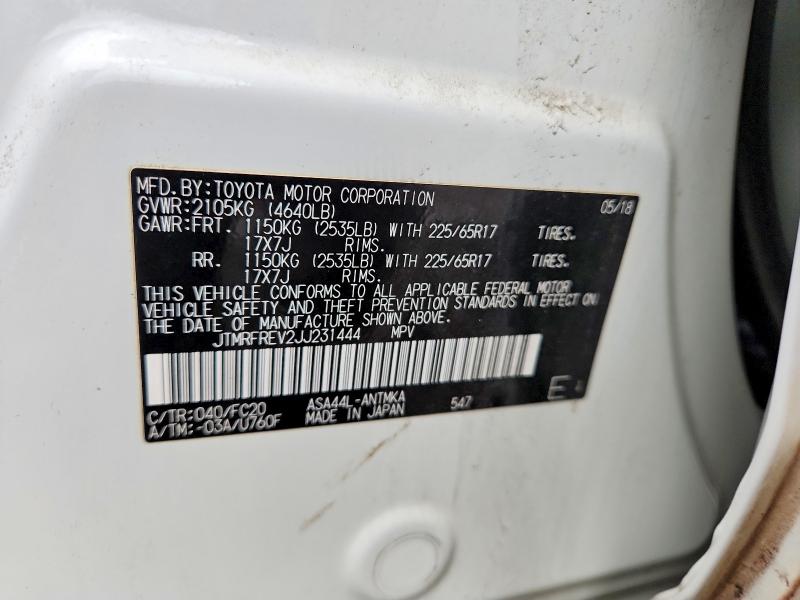 2018 Toyota Rav4 მანქანა იყიდება აუქციონზე, vin: JTMRFREV2JJ231444, აუქციონის ნომერი: 62963496