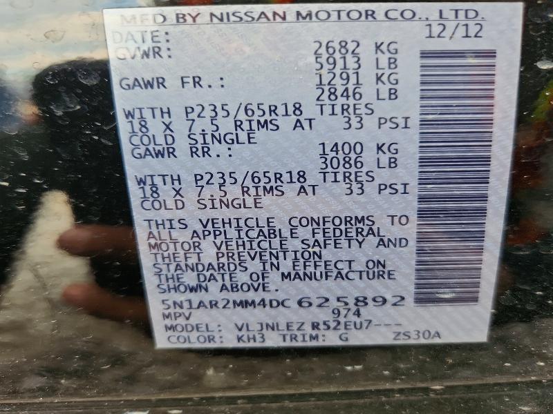 Aukcja sprzedaży 2013 Nissan Pathfinder, vin: 5N1AR2MM4DC625892, numer aukcji: 62690846
