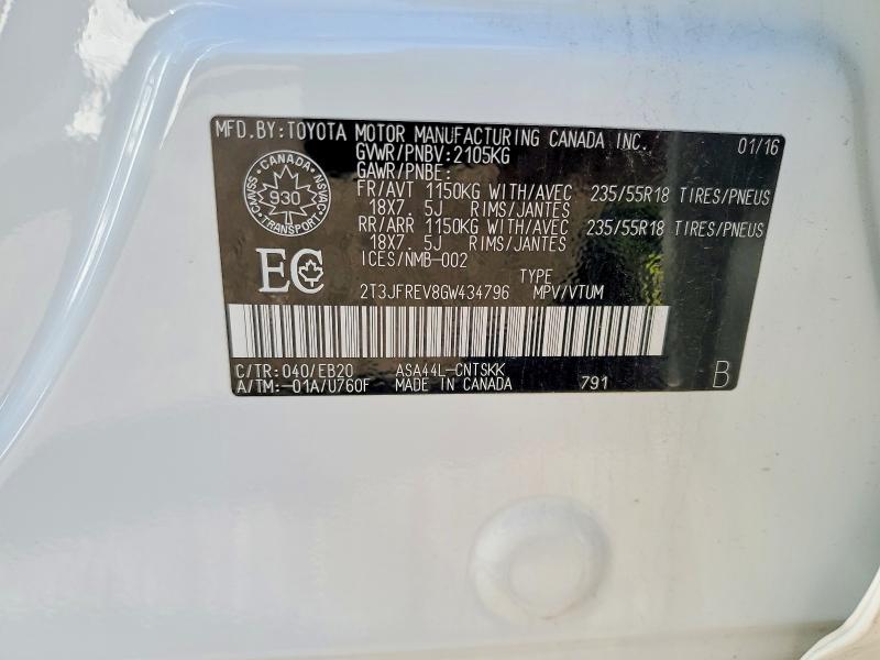 Продажа на аукционе авто 2016 Toyota Rav4, vin: 2T3JFREV8GW434796, номер лота: 60486946