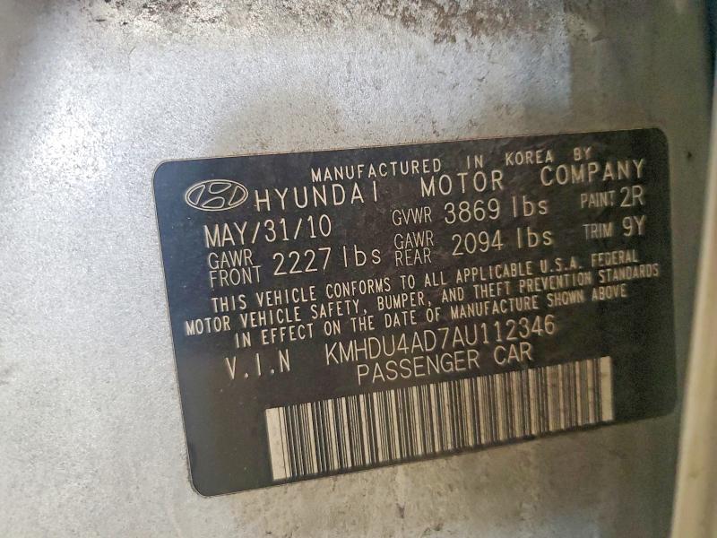 Aukcja sprzedaży 2010 Hyundai Elantra, vin: KMHDU4AD7AU112346, numer aukcji: 59849516