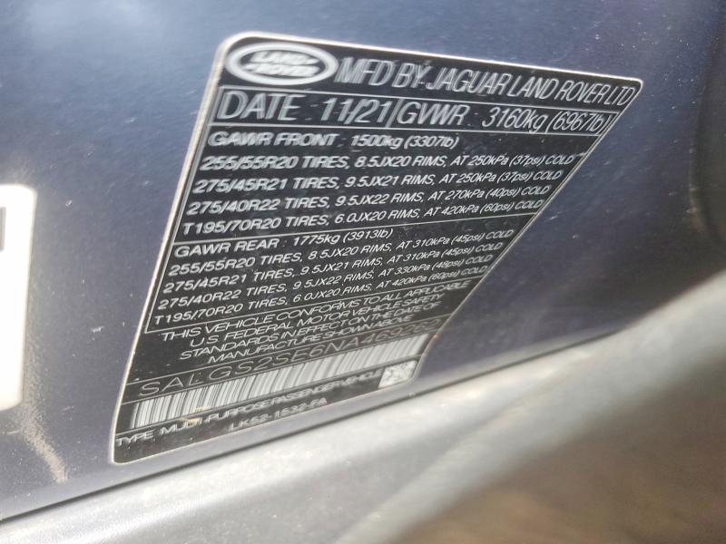 Продаж на аукціоні авто 2022 Land Rover Range Rover, vin: SALGS2SE6NA469262, номер лоту: 85625265