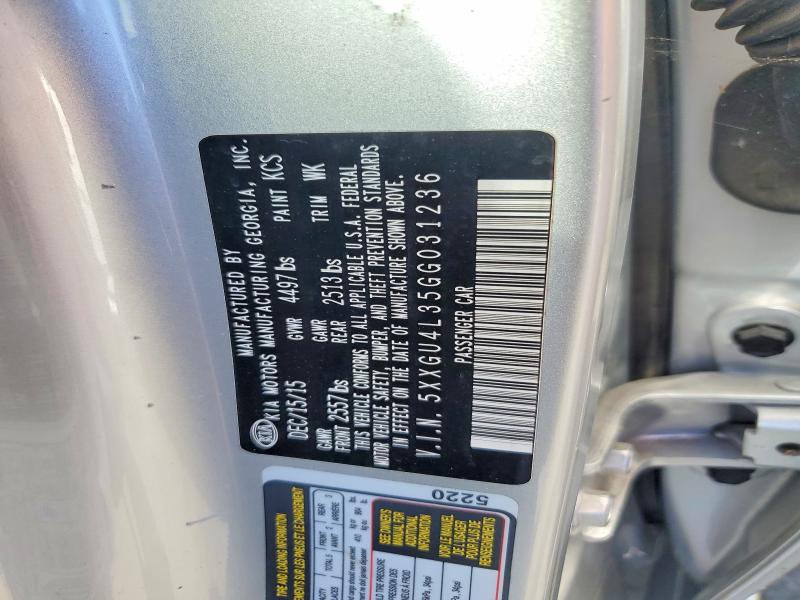 Aukcja sprzedaży 2016 Kia Optima, vin: 5XXGU4L35GG031236, numer aukcji: 60813976