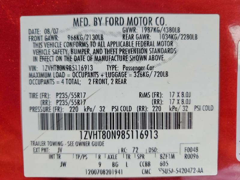 Продажа на аукционе авто 2008 Ford Mustang, vin: 1ZVHT80N985116913, номер лота: 60331026