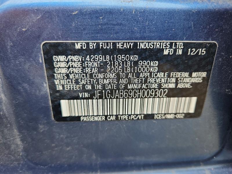 Продаж на аукціоні авто 2016 Subaru Impreza, vin: JF1GJAB69GH009302, номер лоту: 62623606