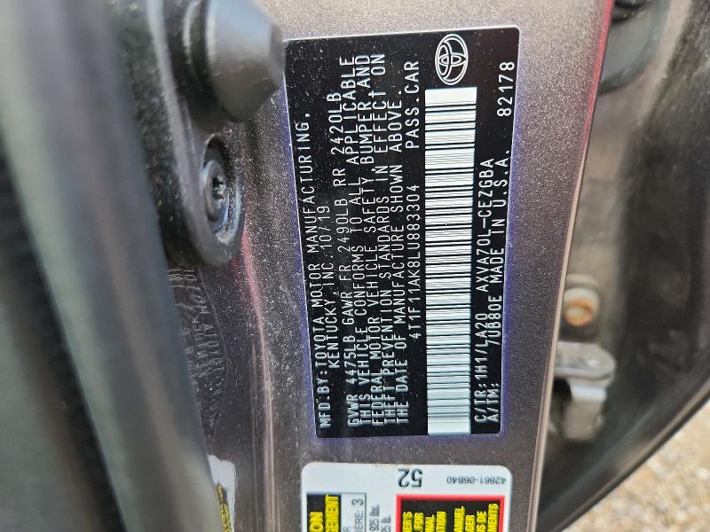 2020 Toyota Camry მანქანა იყიდება აუქციონზე, vin: 4T1F11AK8LU883304, აუქციონის ნომერი: 62781416
