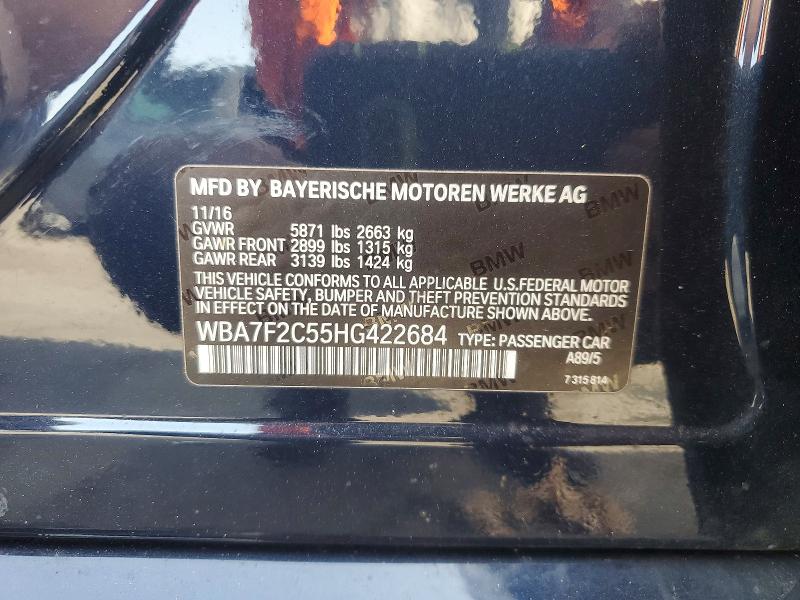 2017 Bmw 750 მანქანა იყიდება აუქციონზე, vin: WBA7F2C55HG422684, აუქციონის ნომერი: 60595306