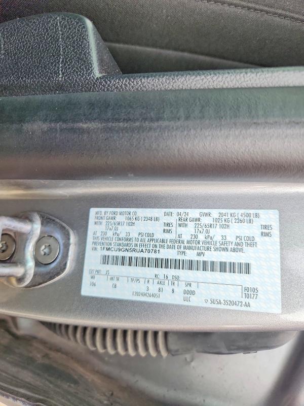 62834476 :رقم المزاد ، 1FMCU9GN5RUA70781 vin ، 2024 Ford Escape مزاد بيع