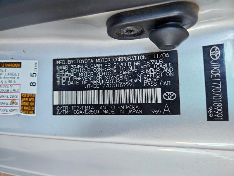 62296456 :رقم المزاد ، JTKDE177070189991 vin ، 2007 Scion Tc مزاد بيع