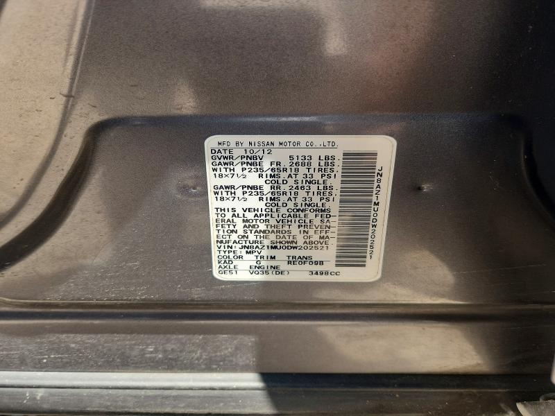 58838226 :رقم المزاد ، JN8AZ1MU0DW202521 vin ، 2013 Nissan Murano مزاد بيع
