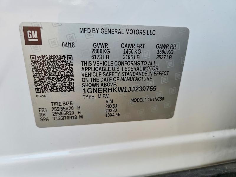 Продаж на аукціоні авто 2018 Chevrolet Traverse, vin: 1GNERHKW1JJ239765, номер лоту: 60219446