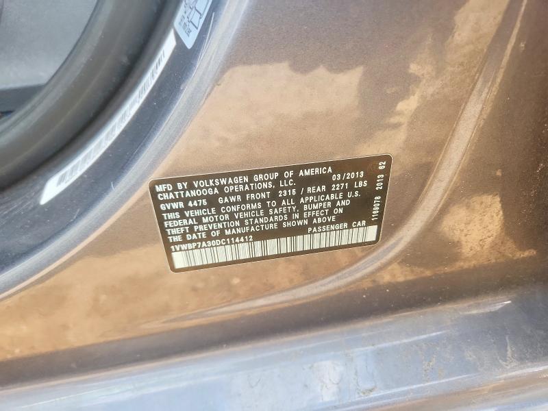 Aukcja sprzedaży 2013 Volkswagen Passat, vin: 1VWBP7A30DC114412, numer aukcji: 61943856