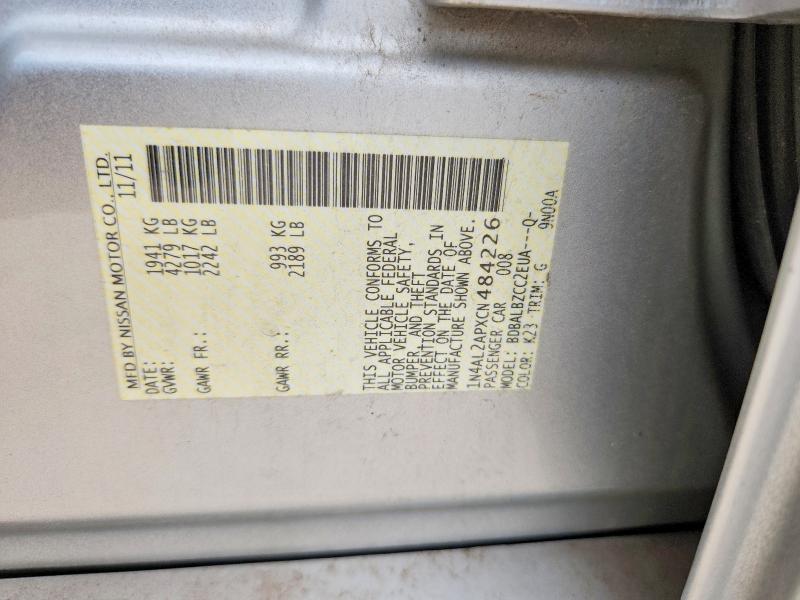2012 Nissan Altima მანქანა იყიდება აუქციონზე, vin: 1N4AL2APXCN484226, აუქციონის ნომერი: 60441376