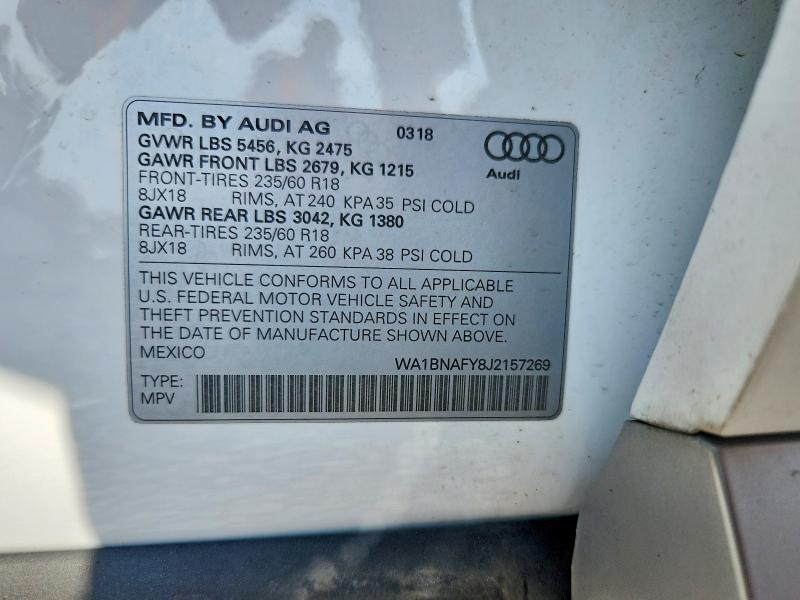 Продажа на аукционе авто 2018 Audi Q5, vin: WA1BNAFY8J2157269, номер лота: 59857516