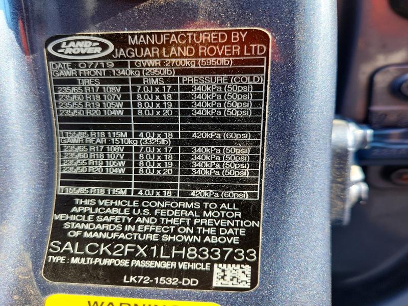 Продаж на аукціоні авто 2020 Land Rover Discovery Sport, vin: SALCK2FX1LH833733, номер лоту: 61424986