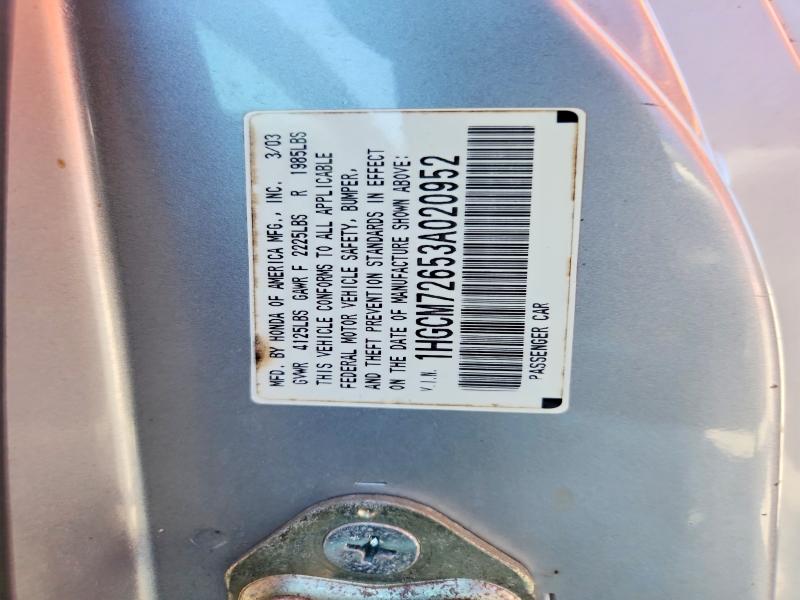 2003 Honda Accord მანქანა იყიდება აუქციონზე, vin: 1HGCM72653A020952, აუქციონის ნომერი: 61394776