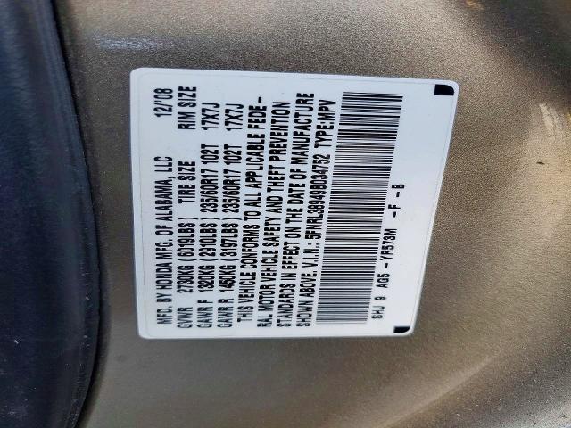 Aukcja sprzedaży 2009 Honda Odyssey, vin: 5FNRL38949B034752, numer aukcji: 62329896