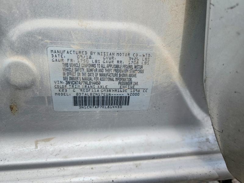 Aukcja sprzedaży 2019 Nissan Versa, vin: 3N1CN7AP7KL814450, numer aukcji: 59163766