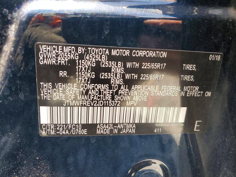 Aukcja sprzedaży 2018 Toyota Rav4, vin: JTMWFREV2JD115372, numer aukcji: 60744876
