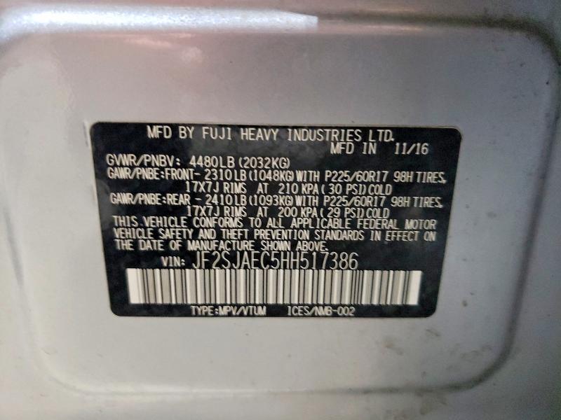 Продаж на аукціоні авто 2017 Subaru Forester, vin: JF2SJAEC5HH517386, номер лоту: 61839976