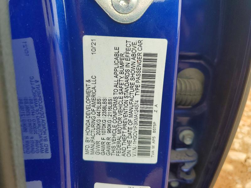 Продажа на аукционе авто 2021 Honda Accord, vin: 1HGCV1F3XMA124574, номер лота: 62650676