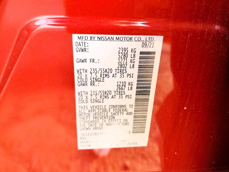 2021 Nissan Murano მანქანა იყიდება აუქციონზე, vin: 5N1AZ2DS0MC145914, აუქციონის ნომერი: 60917286