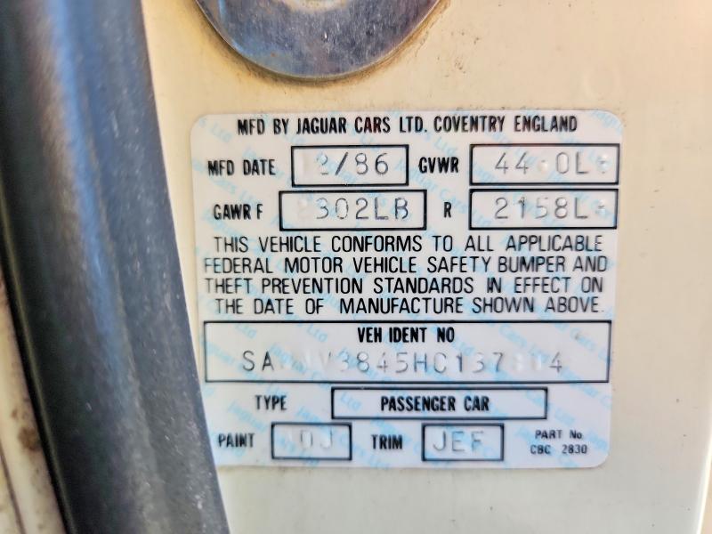 62296966 :رقم المزاد ، SAJNV3845HC137804 vin ، 1987 Jaguar Xjsc مزاد بيع