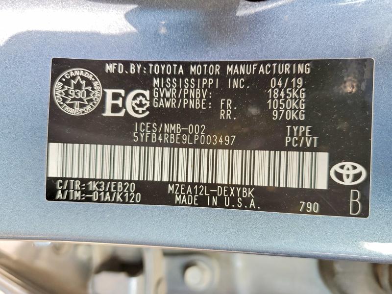 59662846 :رقم المزاد ، 5YFB4RBE9LP003497 vin ، 2020 Toyota Corolla مزاد بيع