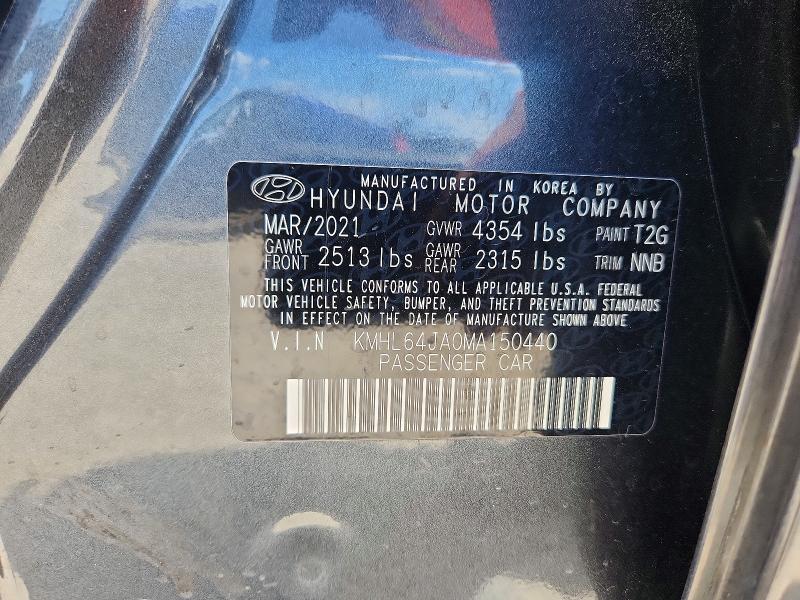 61364756 :رقم المزاد ، KMHL64JA0MA150440 vin ، 2021 Hyundai Sonata مزاد بيع