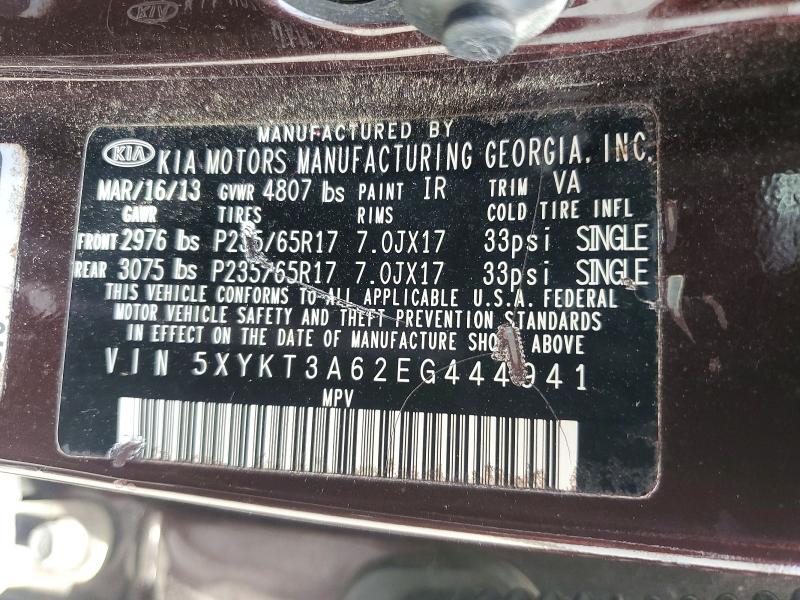56848386 :رقم المزاد ، 5XYKT3A62EG444941 vin ، 2014 Kia Sorento مزاد بيع