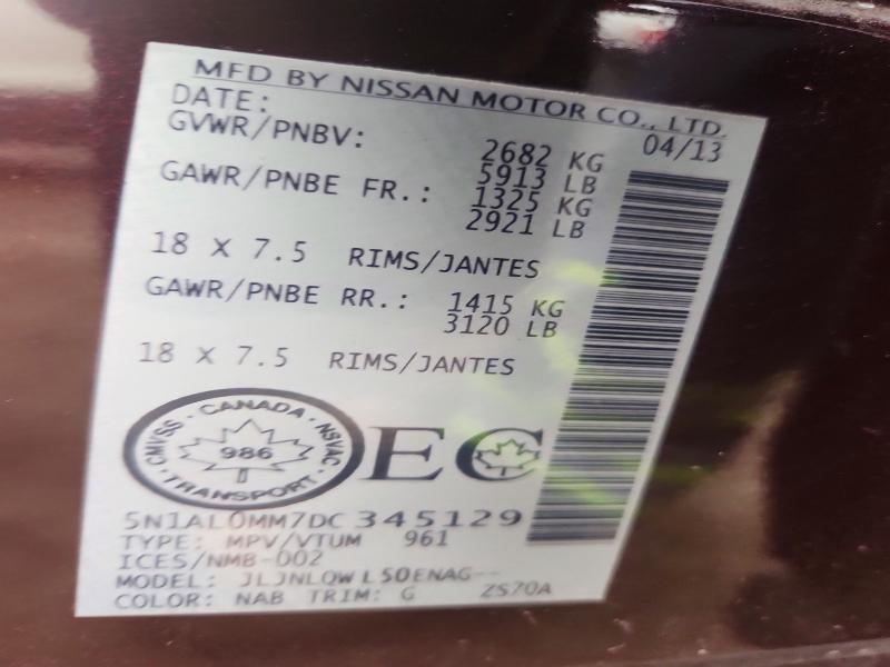 Aukcja sprzedaży 2013 Infiniti Jx35, vin: 5N1AL0MM7DC345129, numer aukcji: 62003746