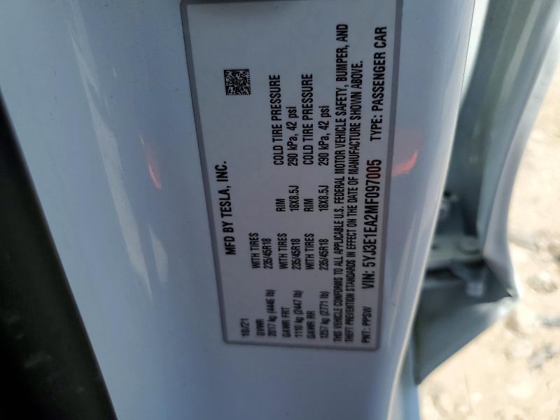 Aukcja sprzedaży 2021 Tesla Model 3, vin: 5YJ3E1EA2MF097005, numer aukcji: 62541296