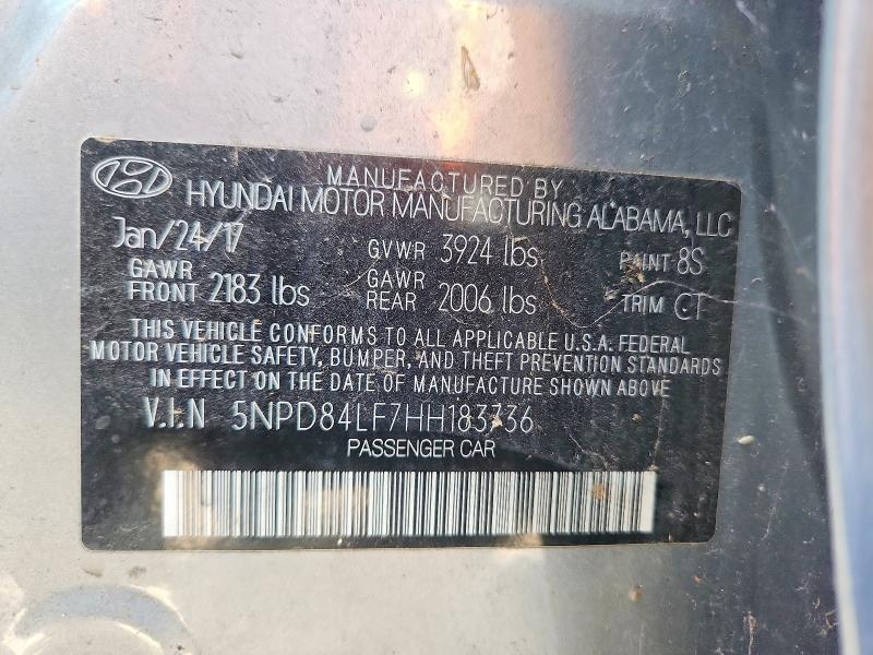 2017 Hyundai Elantra მანქანა იყიდება აუქციონზე, vin: 5NPD84LF7HH183736, აუქციონის ნომერი: 61980116