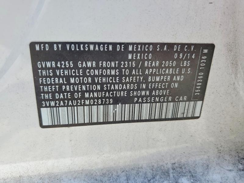 60149436 :رقم المزاد ، 3VW2A7AU2FM028739 vin ، 2015 Volkswagen Golf مزاد بيع