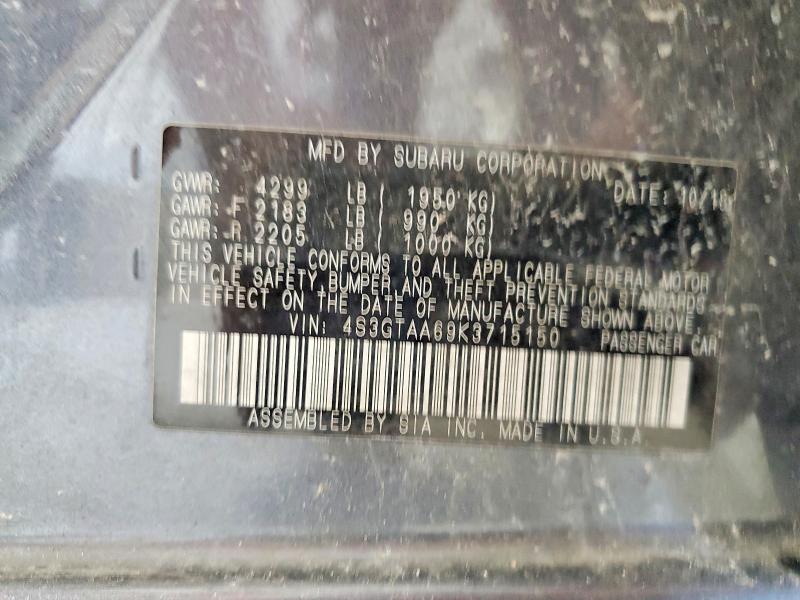 61514606 :رقم المزاد ، 4S3GTAA69K3715150 vin ، 2019 Subaru Impreza مزاد بيع