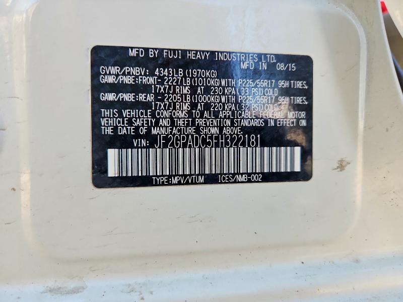 Продаж на аукціоні авто 2015 Subaru Xv Crosstrek, vin: JF2GPADC5FH322181, номер лоту: 62264036