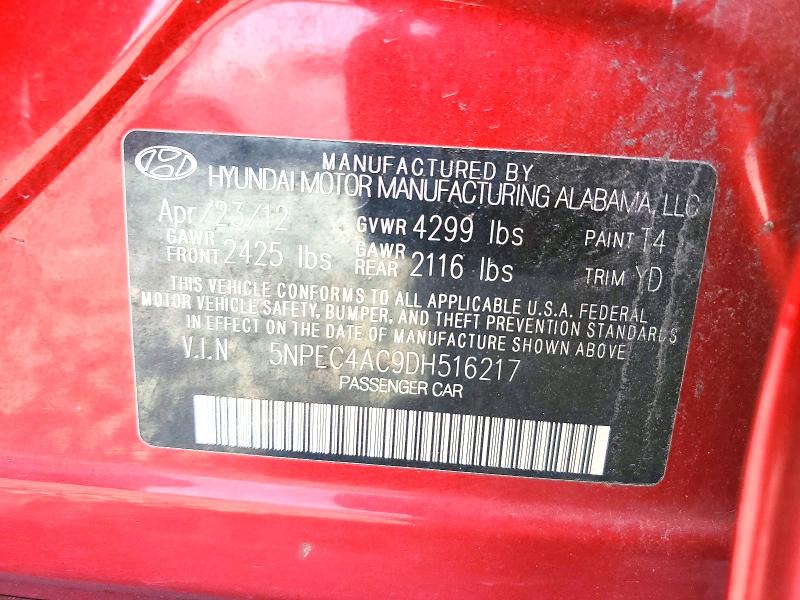 2013 Hyundai Sonata მანქანა იყიდება აუქციონზე, vin: 5NPEC4AC9DH516217, აუქციონის ნომერი: 61206566