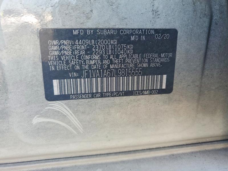 Продаж на аукціоні авто 2020 Subaru Wrx, vin: JF1VA1A67L9815555, номер лоту: 61556316