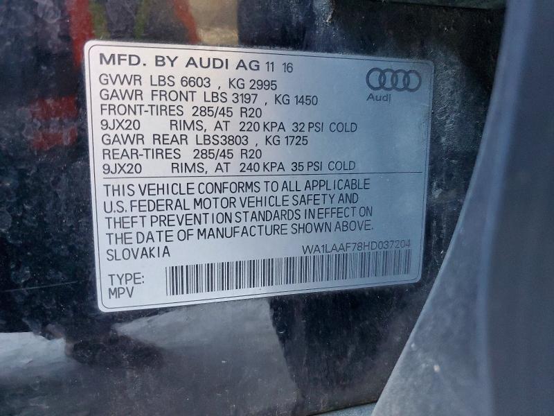 Aukcja sprzedaży 2017 Audi Q7, vin: WA1LAAF78HD037204, numer aukcji: 61808916