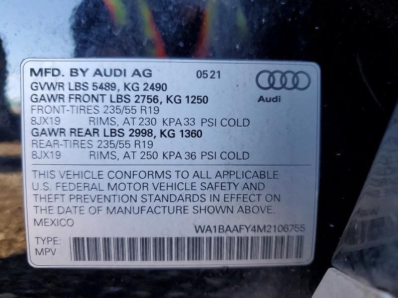 Продажа на аукционе авто 2021 Audi Q5, vin: WA1BAAFY4M2106755, номер лота: 62986256