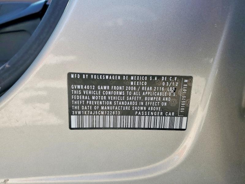 2012 Volkswagen Jetta მანქანა იყიდება აუქციონზე, vin: 3VW1K7AJ5CM122673, აუქციონის ნომერი: 60704876