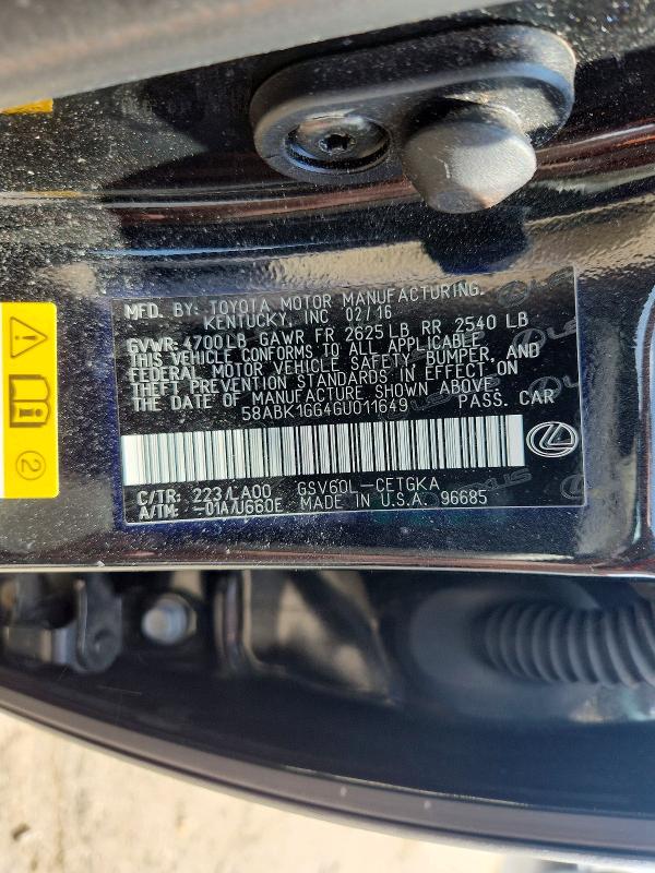 Продажа на аукционе авто 2016 Lexus Es, vin: 58ABK1GG4GU011649, номер лота: 60504996