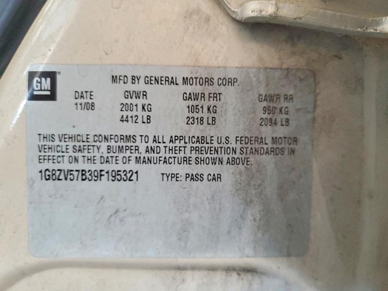 61487986 :رقم المزاد ، 1G8ZV57B39F195321 vin ، 2009 Saturn Aura مزاد بيع