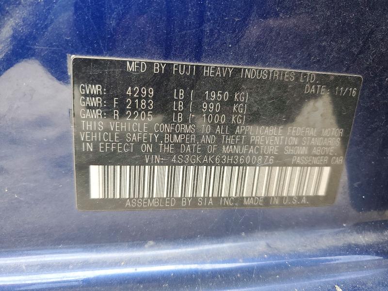 Aukcja sprzedaży 2017 Subaru Impreza, vin: 4S3GKAK63H3600876, numer aukcji: 59777446