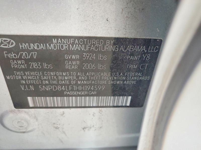 2017 Hyundai Elantra მანქანა იყიდება აუქციონზე, vin: 5NPD84LF1HH194599, აუქციონის ნომერი: 63216076