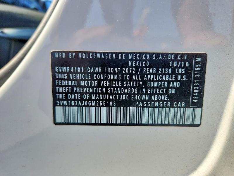 Продажа на аукционе авто 2016 Volkswagen Jetta, vin: 3VW167AJ6GM255193, номер лота: 60190596